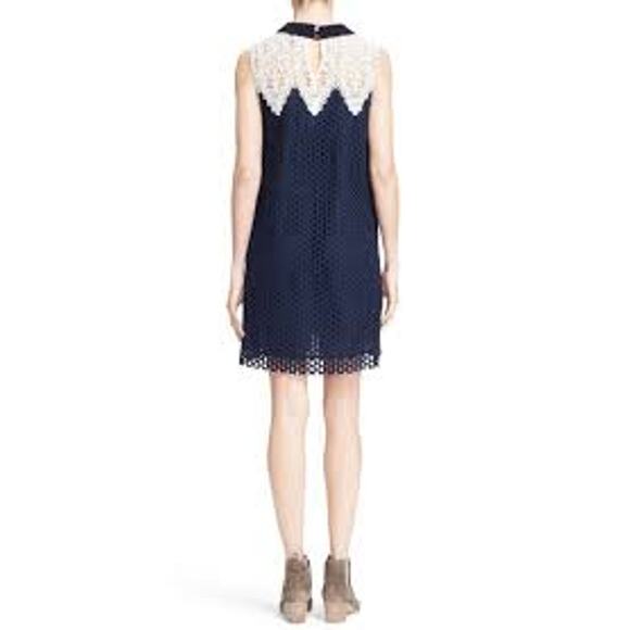 Sea New York Navy Blue Ivory Lace Mesh Crochet Shift Dress Womens Size 10